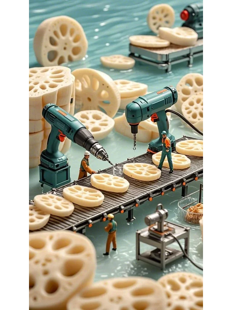 很忙，忙着给藕片打孔