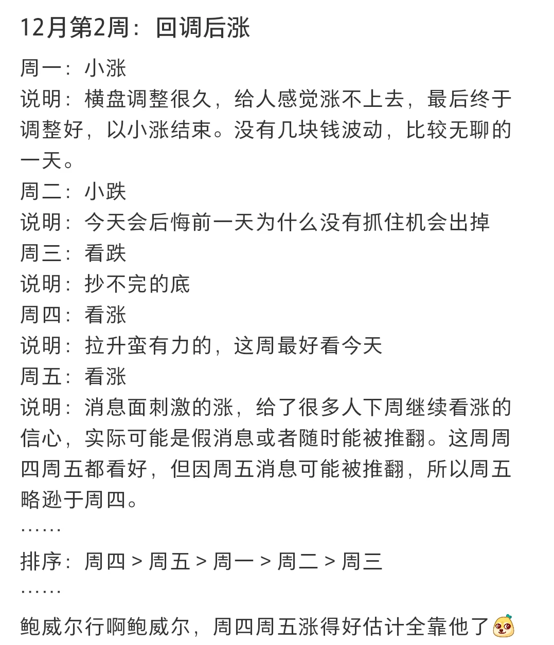 12月第2周：回调后涨