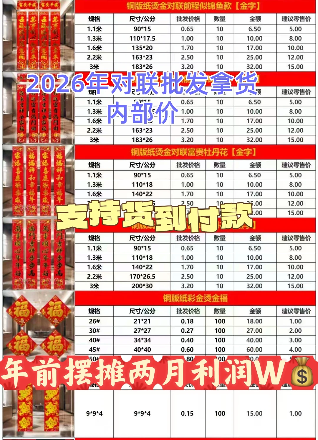 对联拿货内部价，几毛一副轻松赚米