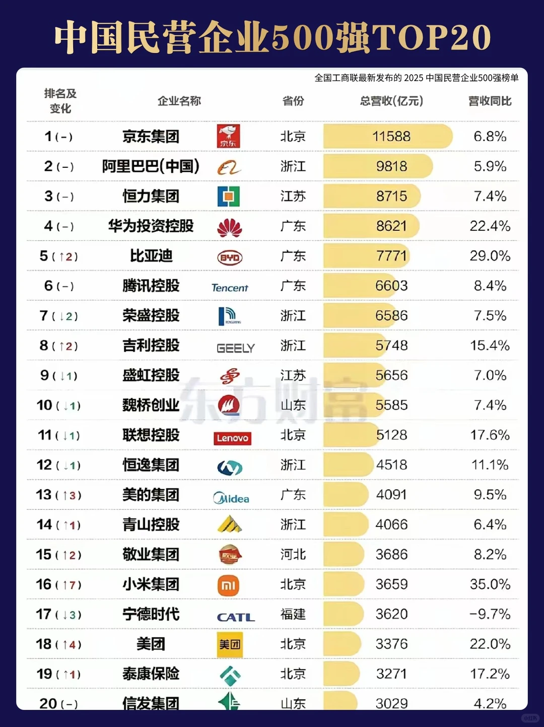 中国民营企业500强：TOP20