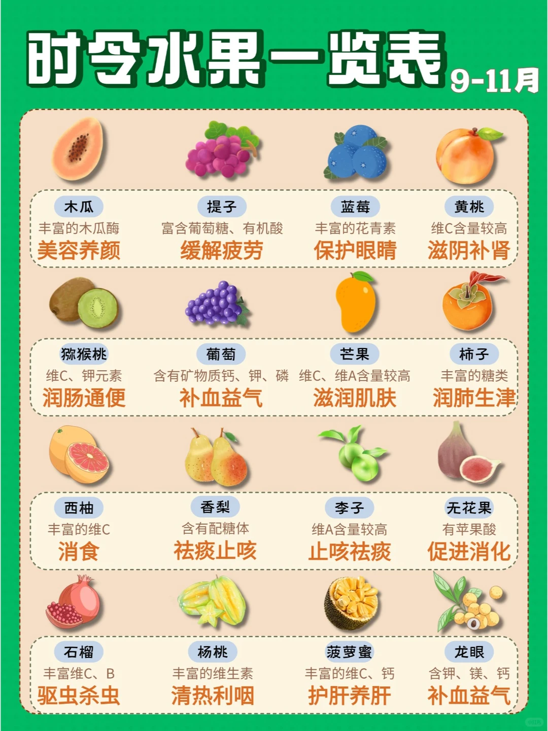 一图搞定?四季常见水果