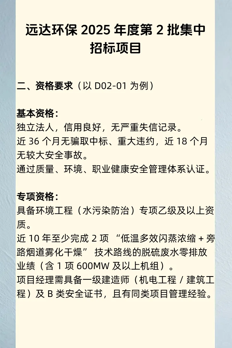 远达环保 2025 年度第 2 批集中招标项目