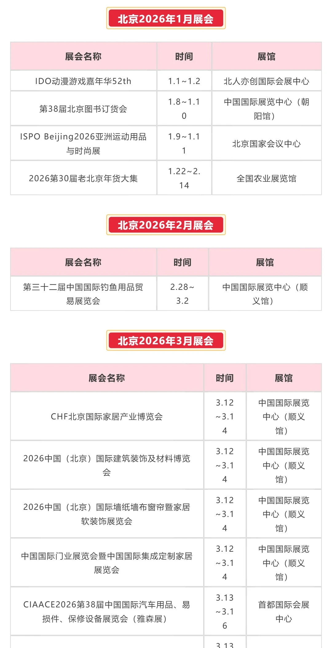 【2026年1-3月】北京一季度展会排期表?