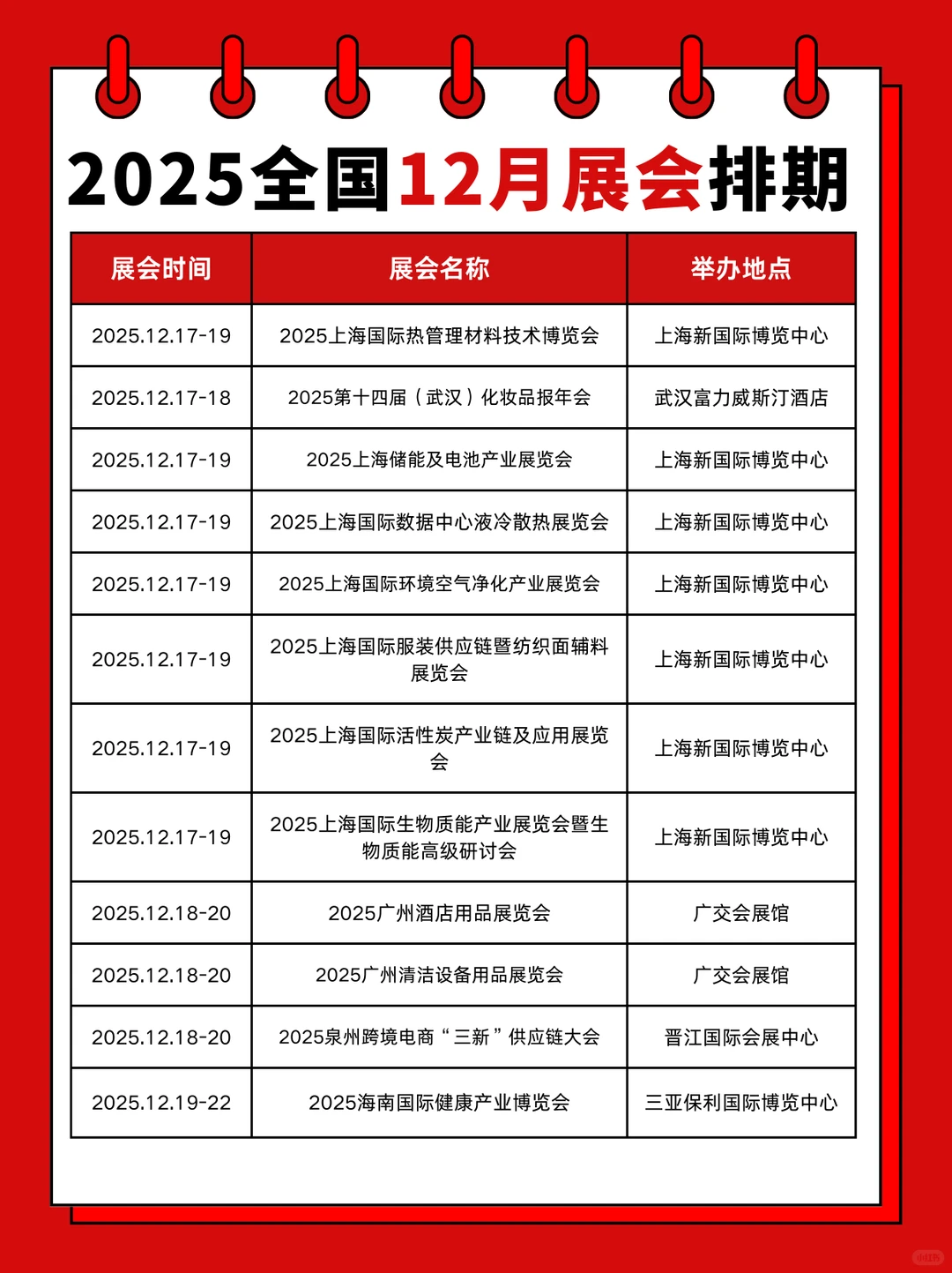 全国展会12月展会时间表+地址+门票预约