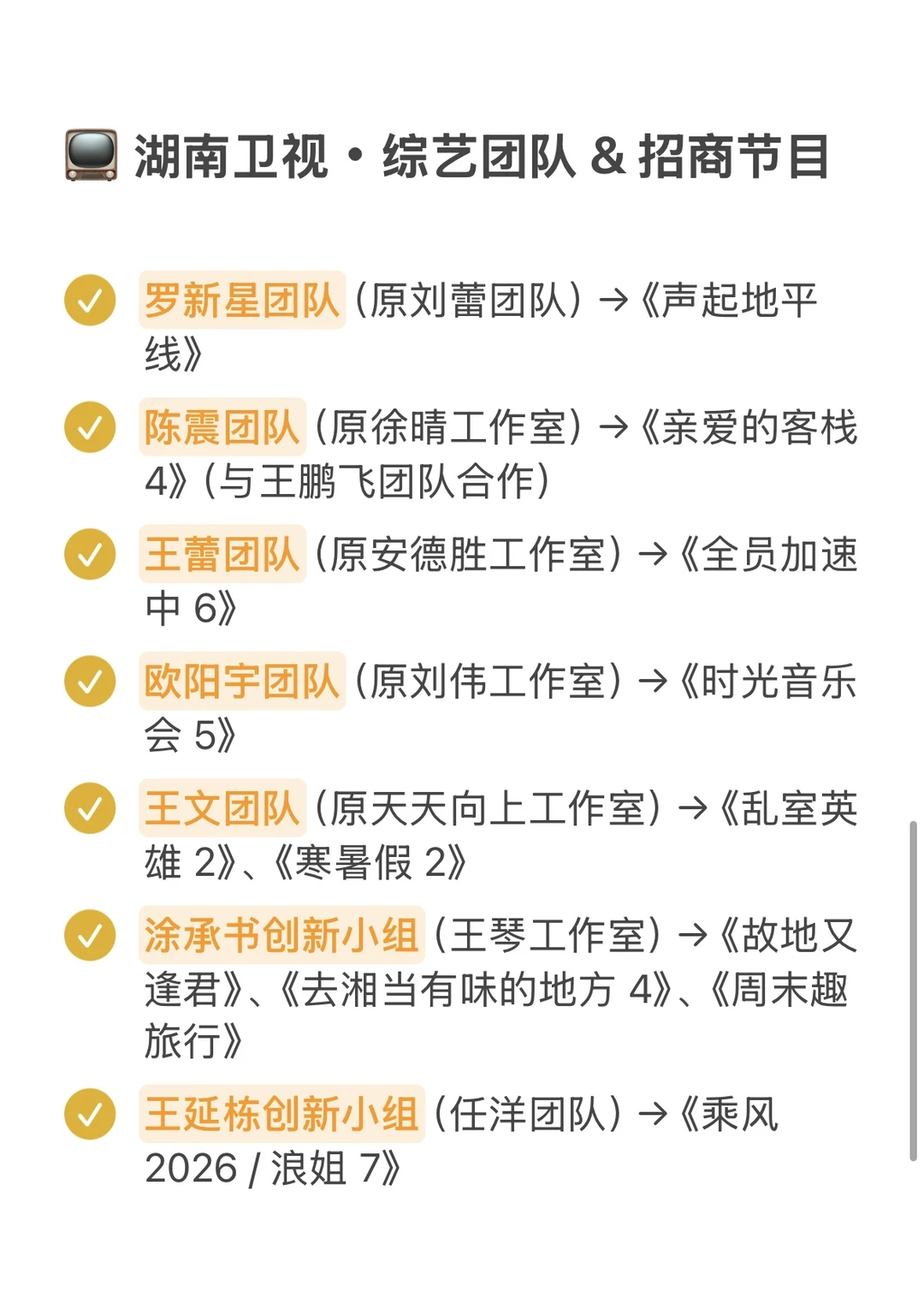 ?芒果台49大综艺团队,你追过谁做的节目?