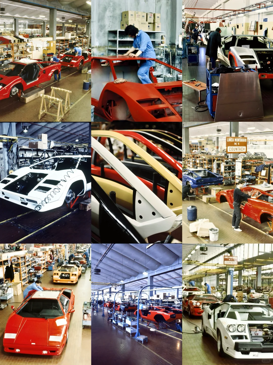 很喜欢看这种80年代的兰博基尼老工厂生产线