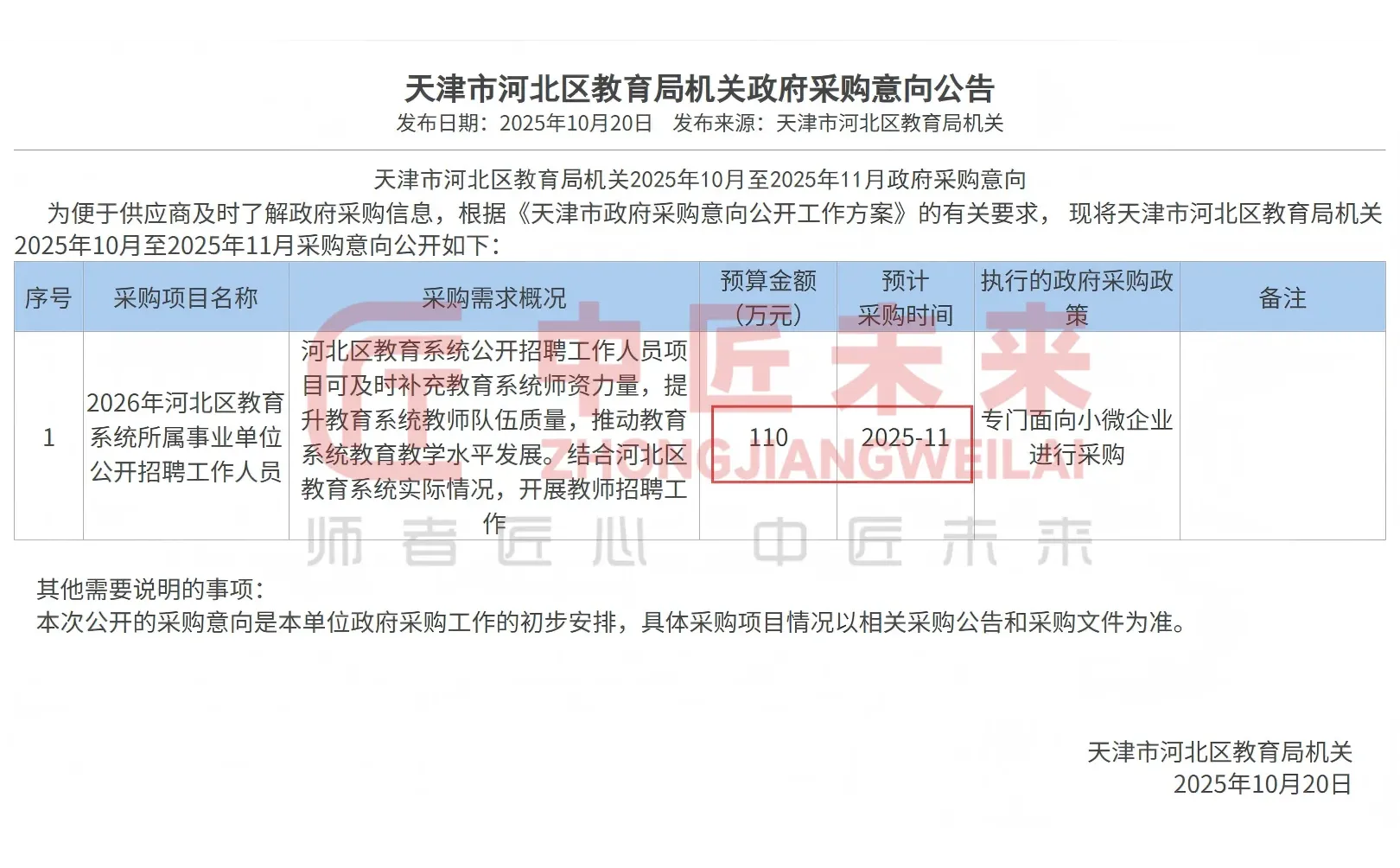 26天津教招河北区招标公告出了
