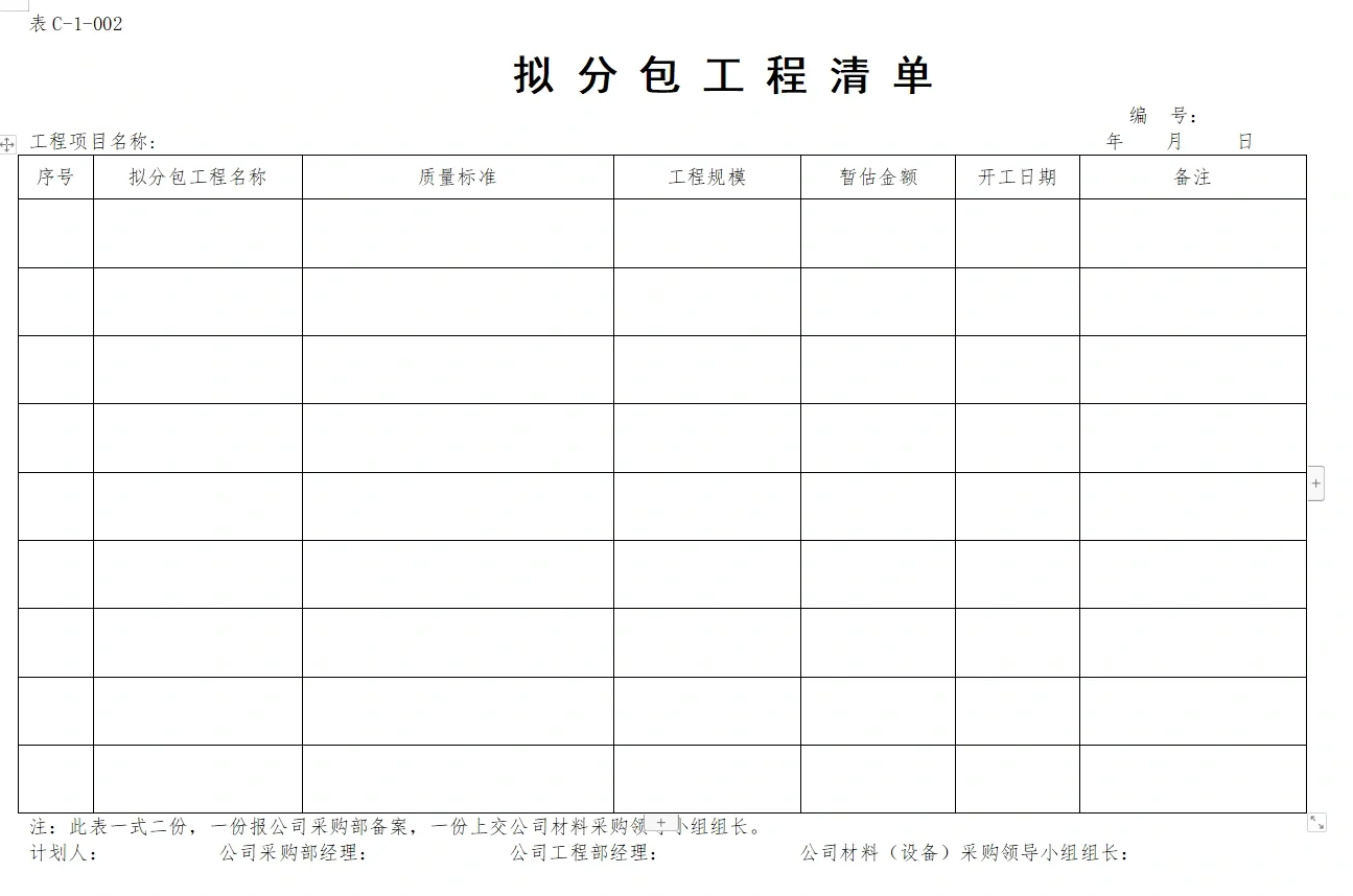 招标、采购表格汇编