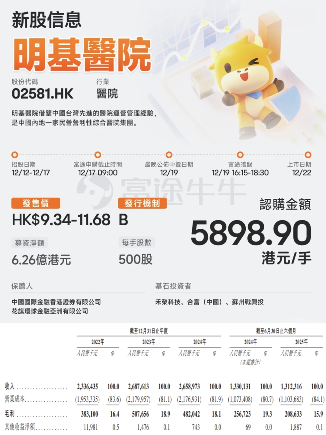 中金、花旗联席保荐〡明基医院启动港股招股