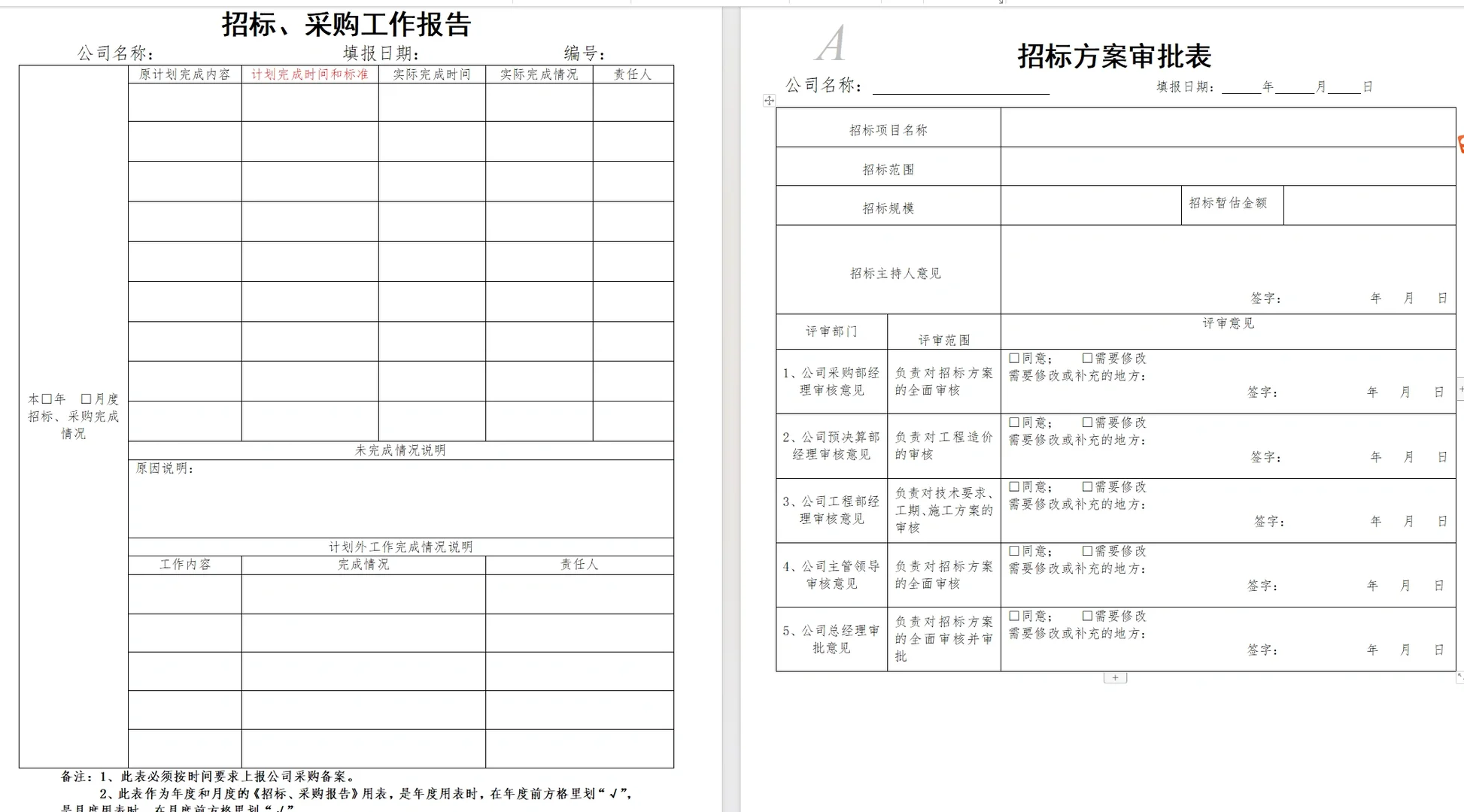 招标、采购表格汇编