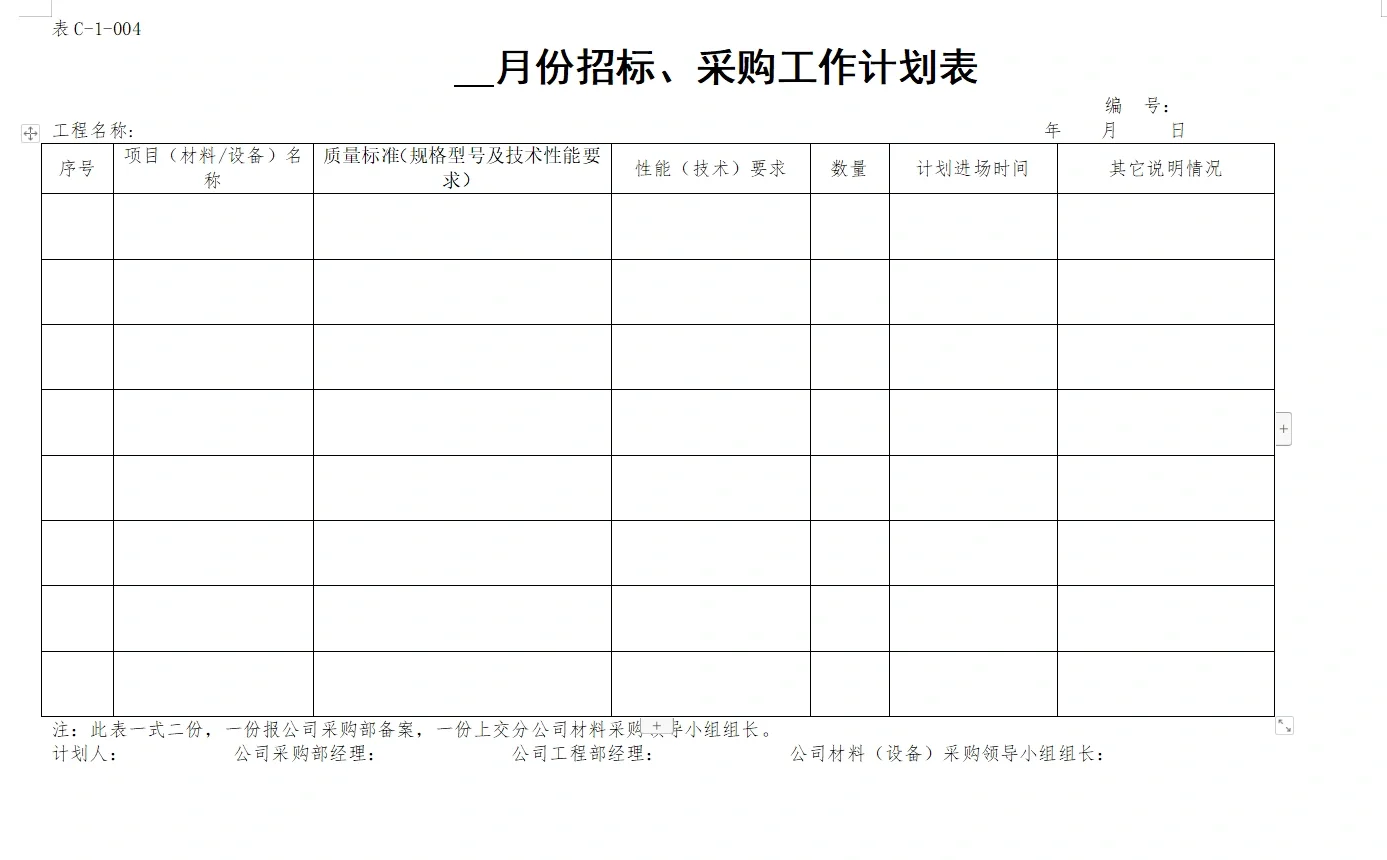 招标、采购表格汇编