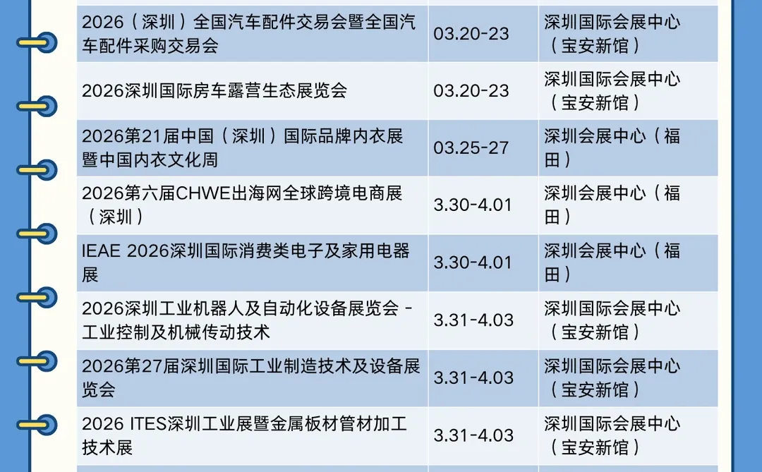 2026年1-3月深圳展会时间表，持续更新中...