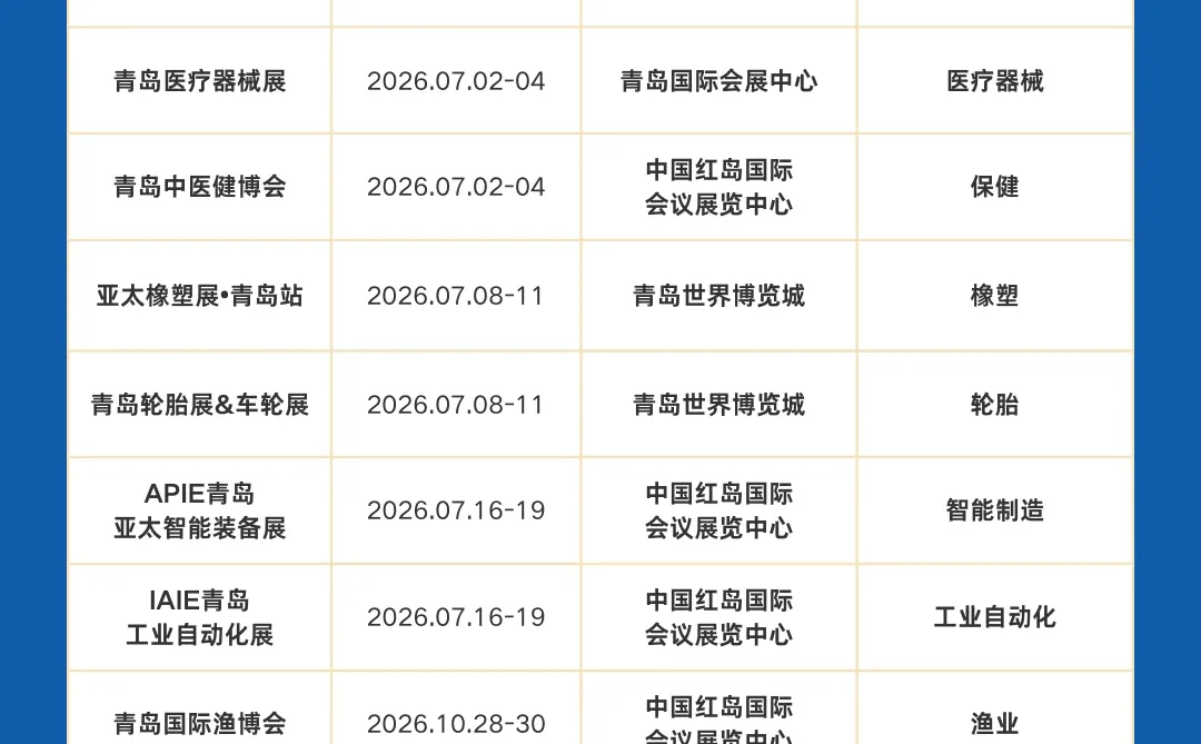 青岛展会2026年展会时间表+地址+门票