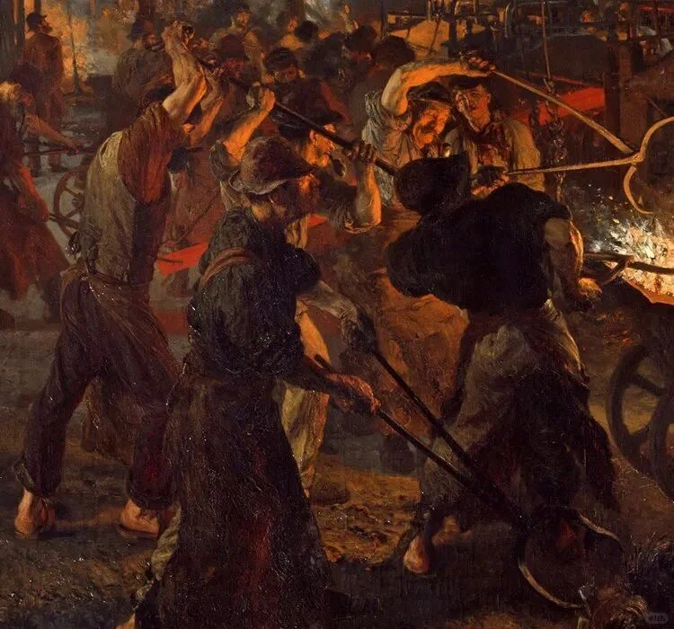 门采尔 代表作《轧铁工厂》