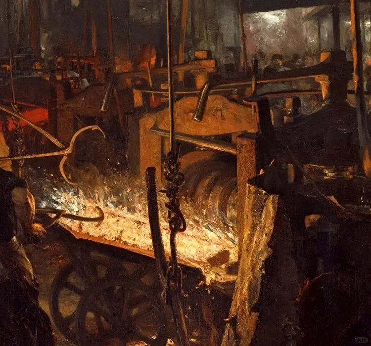 门采尔 代表作《轧铁工厂》