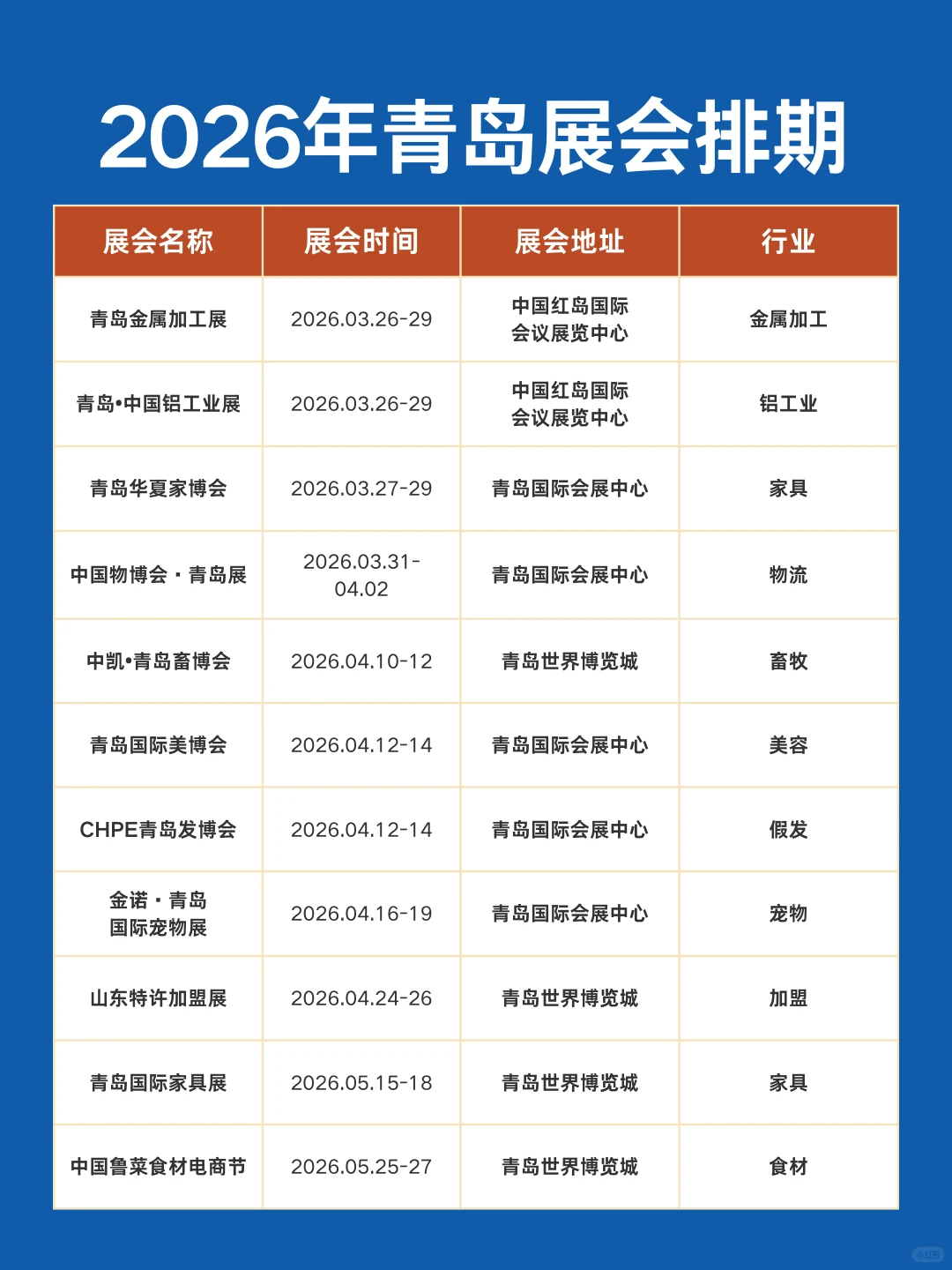 青岛展会2026年展会时间表+地址+门票