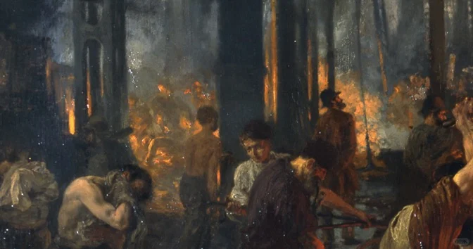 门采尔 代表作《轧铁工厂》