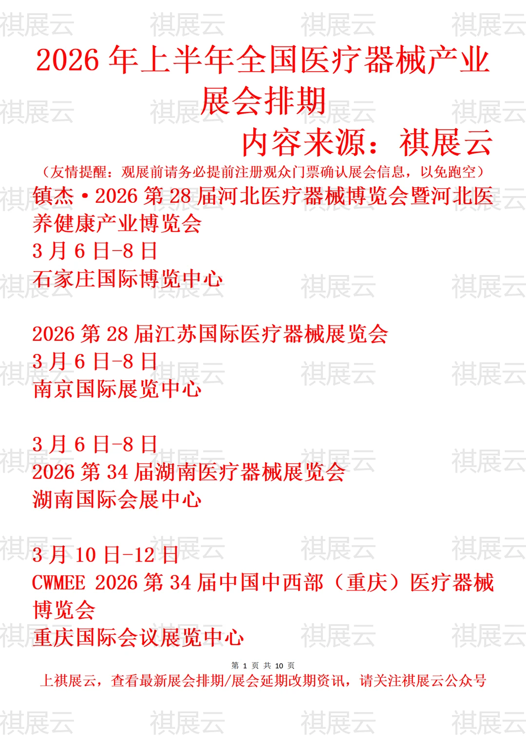 2026年上半年全国医疗器械产业展会排期