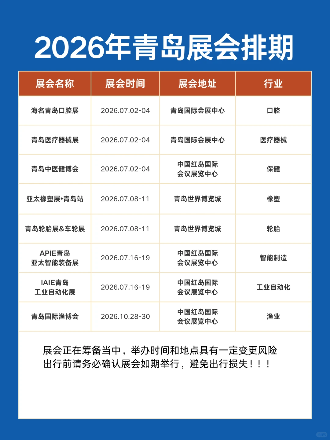 青岛展会2026年展会时间表+地址+门票