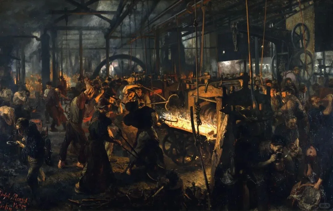 门采尔 代表作《轧铁工厂》