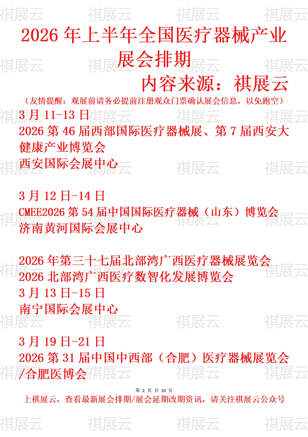 2026年上半年全国医疗器械产业展会排期