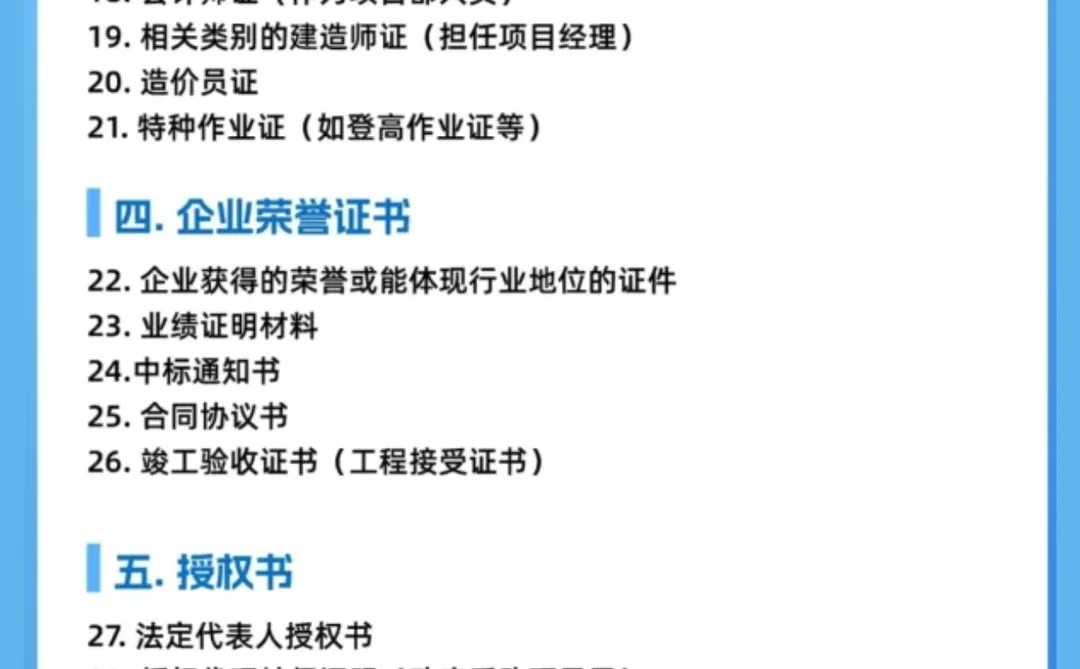 建筑招投标必看！资质文件清单