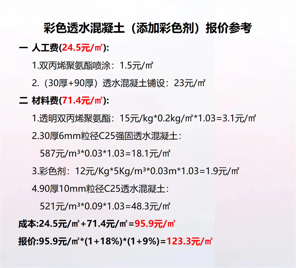 彩色透水混凝土（添加彩色剂）报价参考