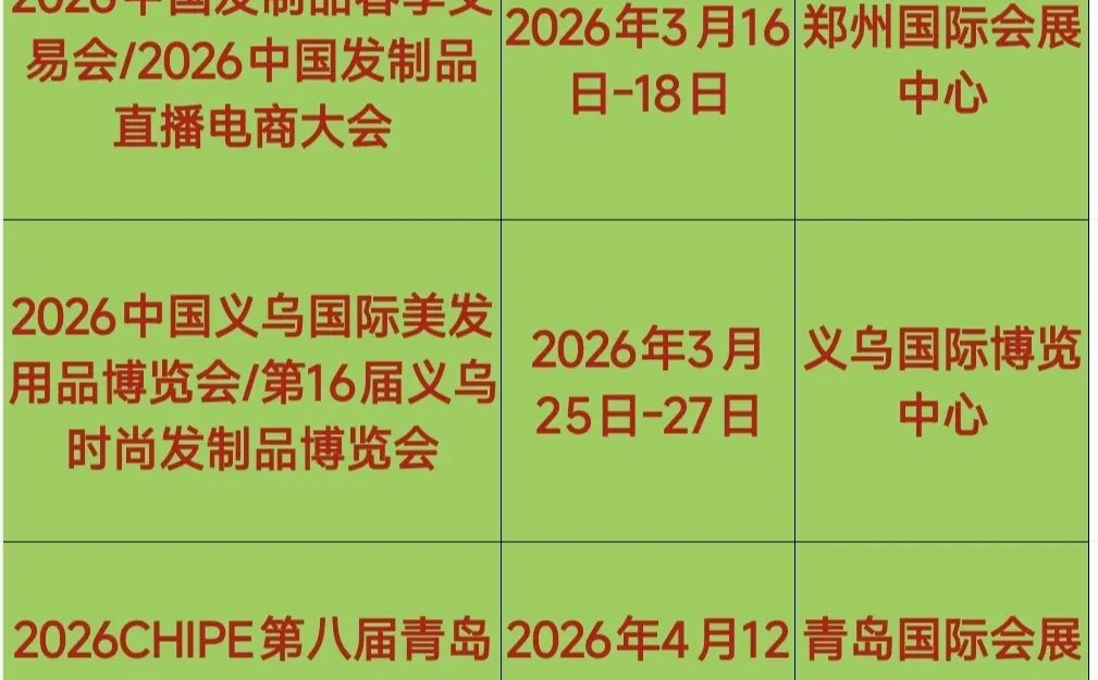 2026全国发制品/美发用品/假发产业展会排期