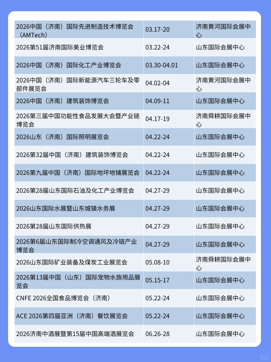 【上半年】济南展会2026最新时间表