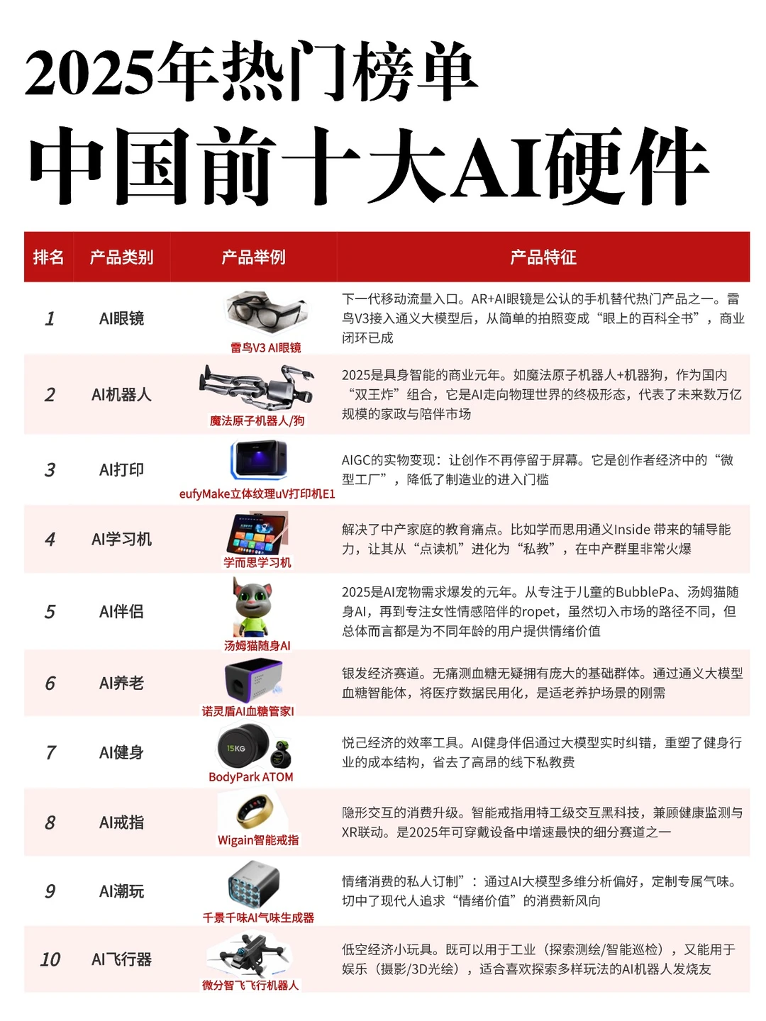 2025中国前十大热门AI硬件排行榜