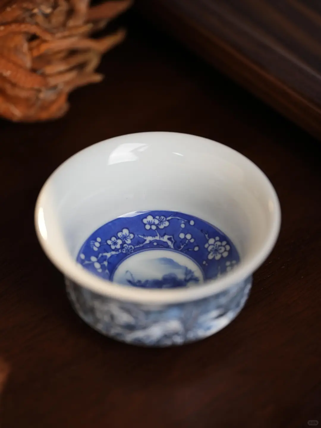 云山片玉纯手工手绘宝石蓝墨彩夜景杯