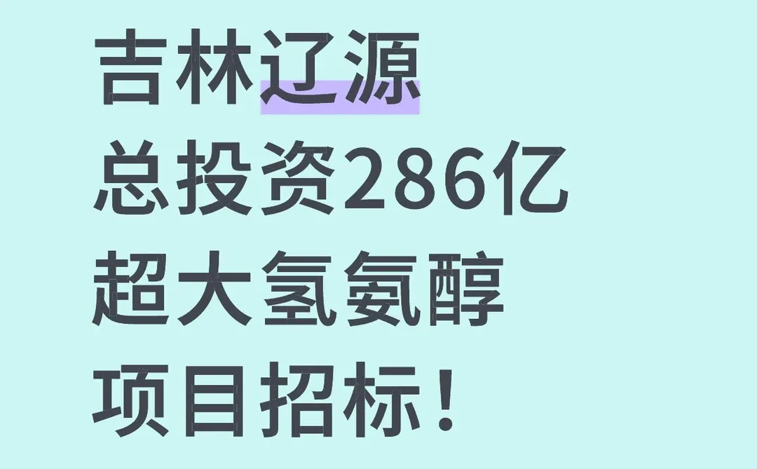 吉林辽源总投资286亿超大氢氨醇项目招标！
