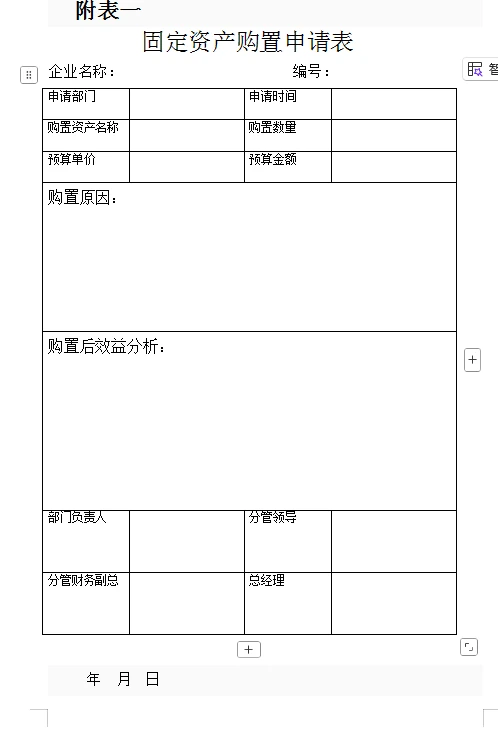 采购管理制度，内含各种表格