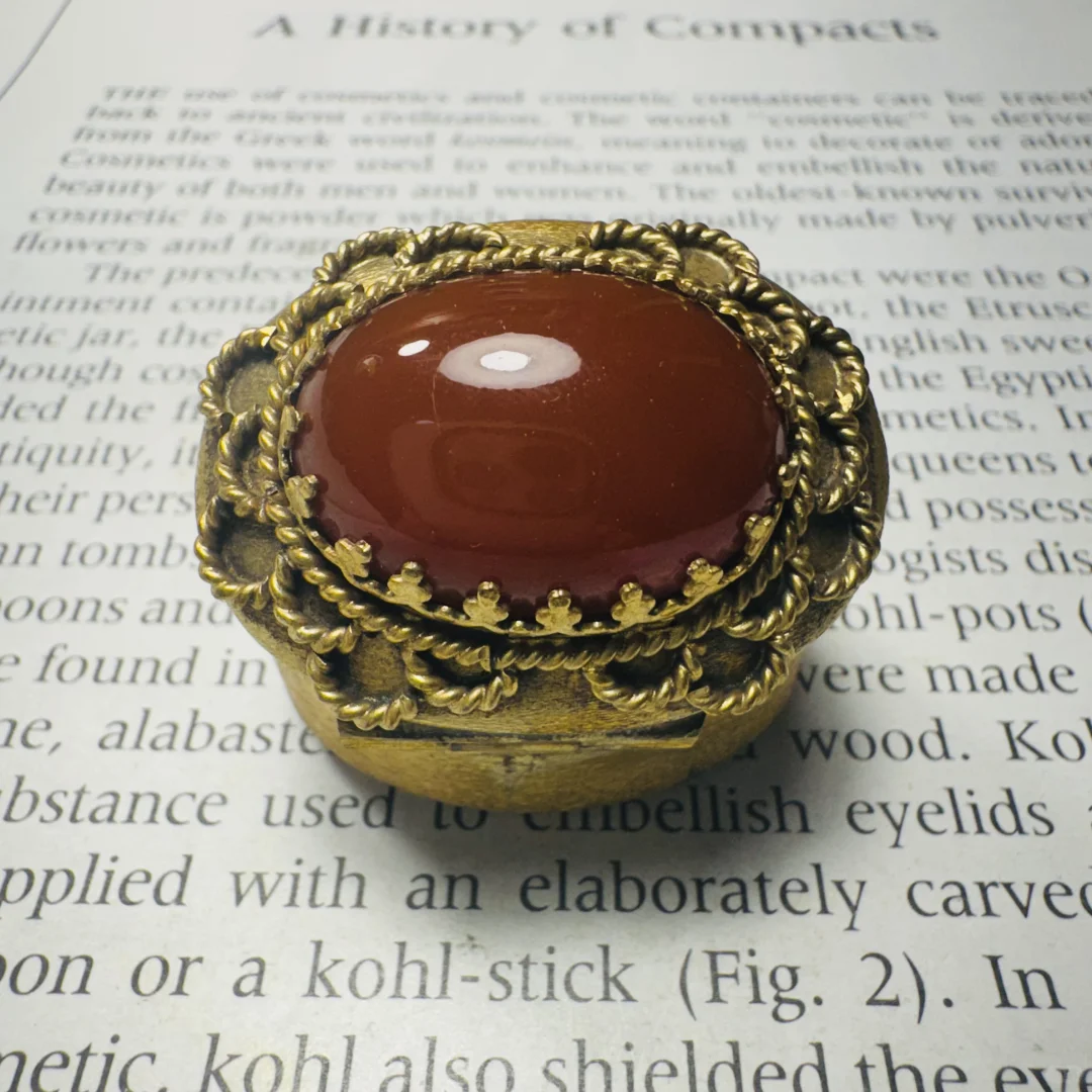 義大利 花絲鑲嵌紅瑪瑙鍍金橢圓盒