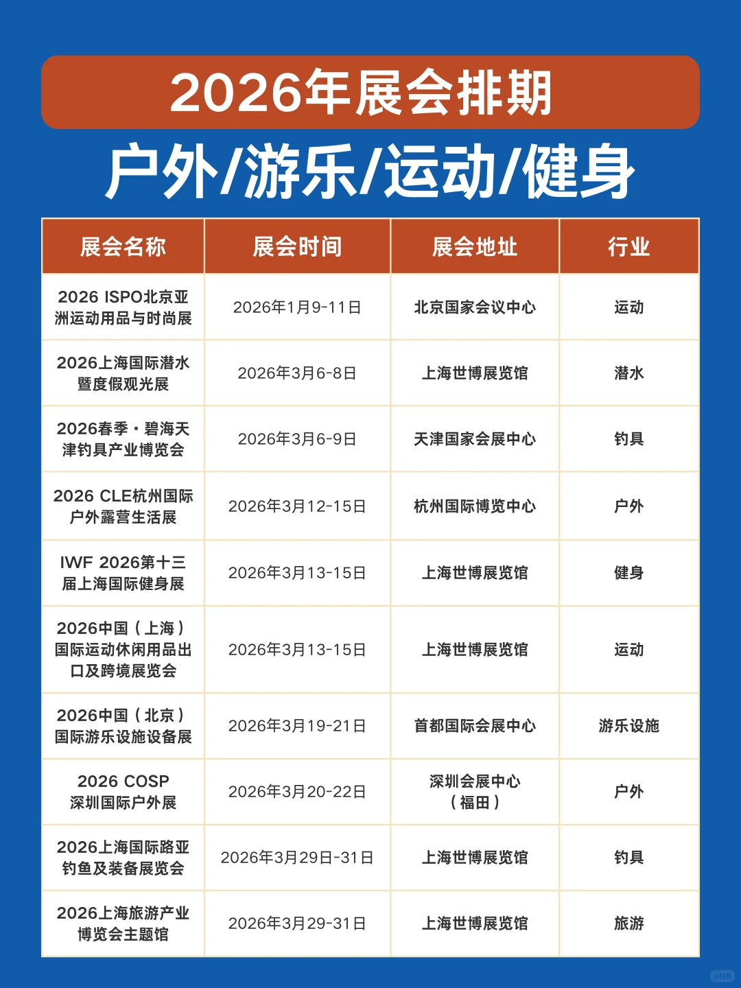 2026展会排期|户外/运动/健身/游乐展一览表