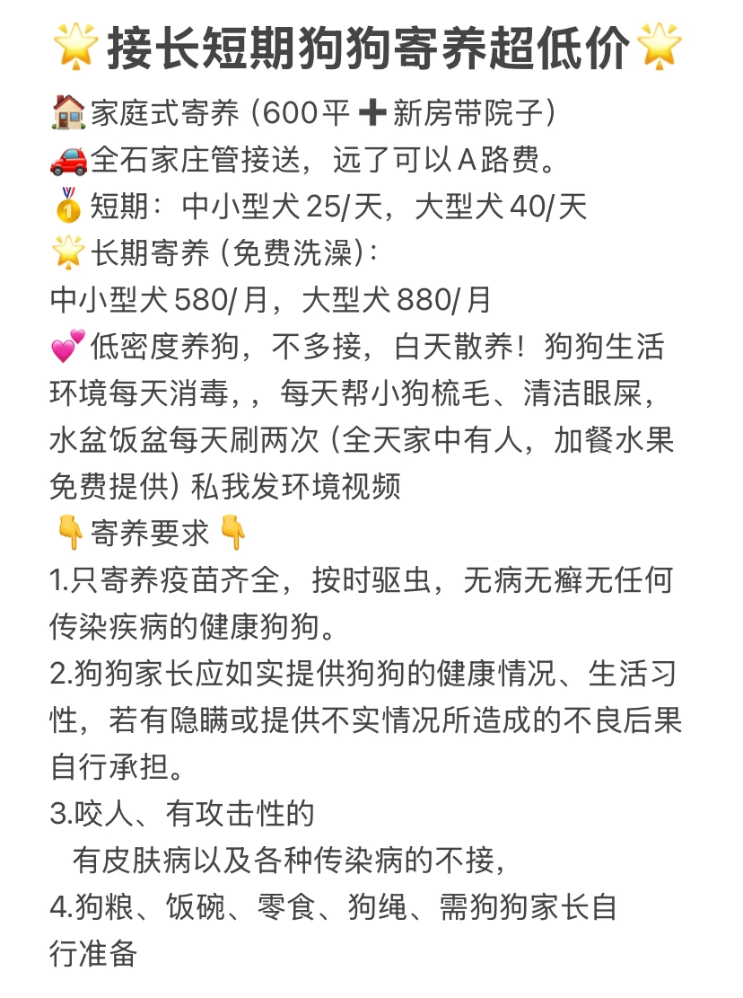 石家庄狗狗家庭式寄养管接送😎