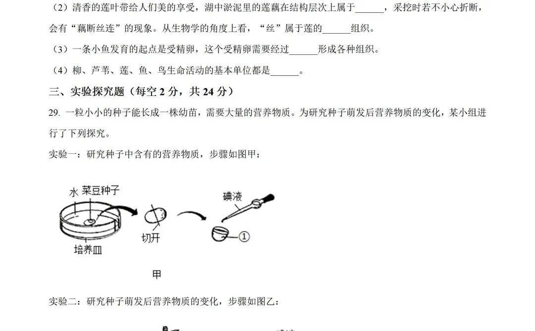 河北邯郸市2024-2025学年七上期末生物试题