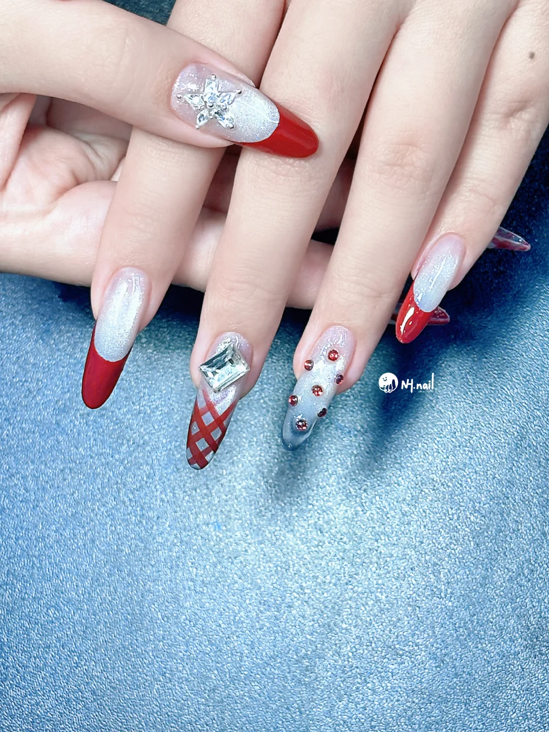 石家庄美甲|新年红❤️法式猫眼美甲