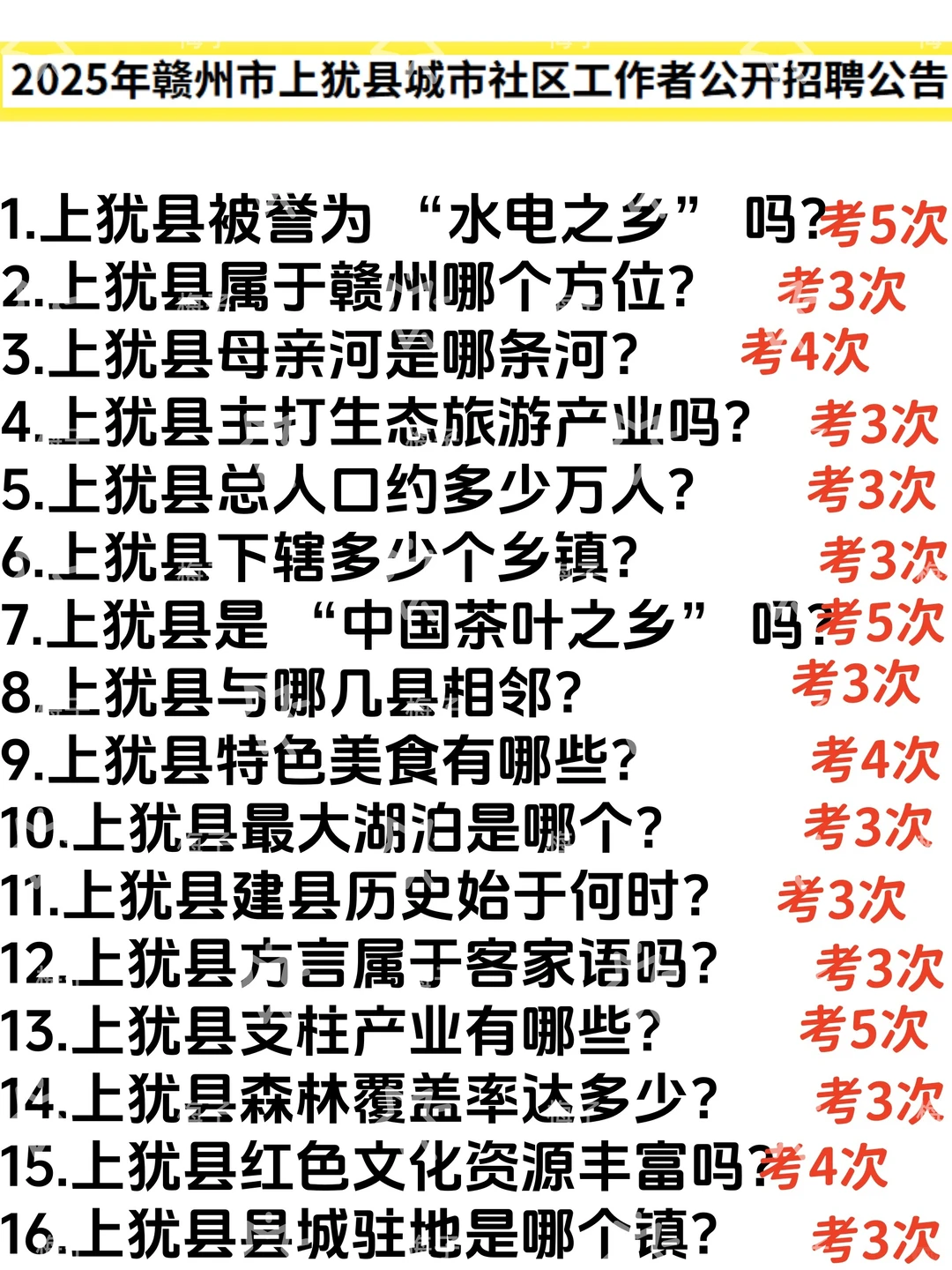 25赣州上犹县社区工作者，大概率抽这些！