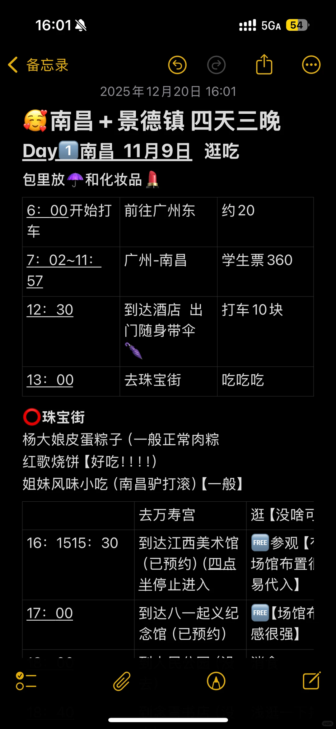 J人的表格版南昌旅游攻略📕