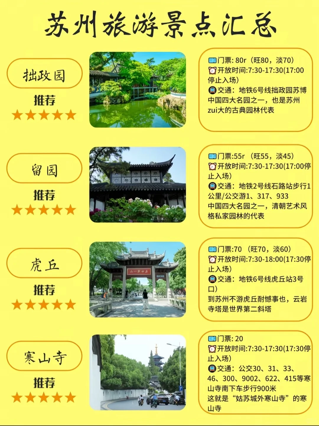 苏州各大景点旅游信息手册📔