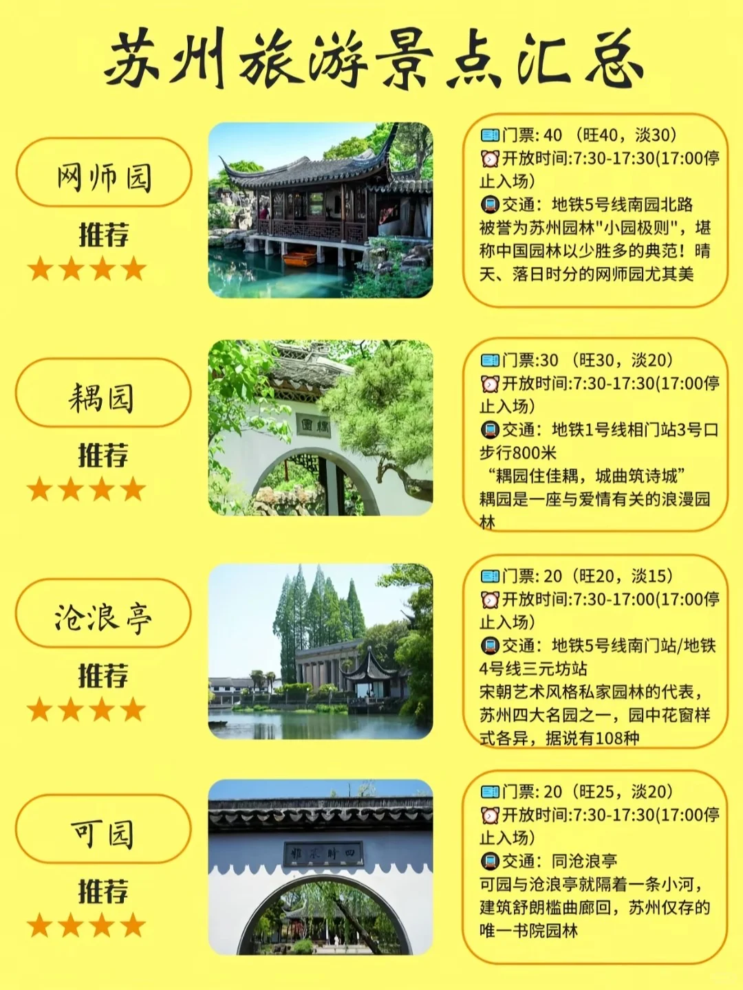 苏州各大景点旅游信息手册📔