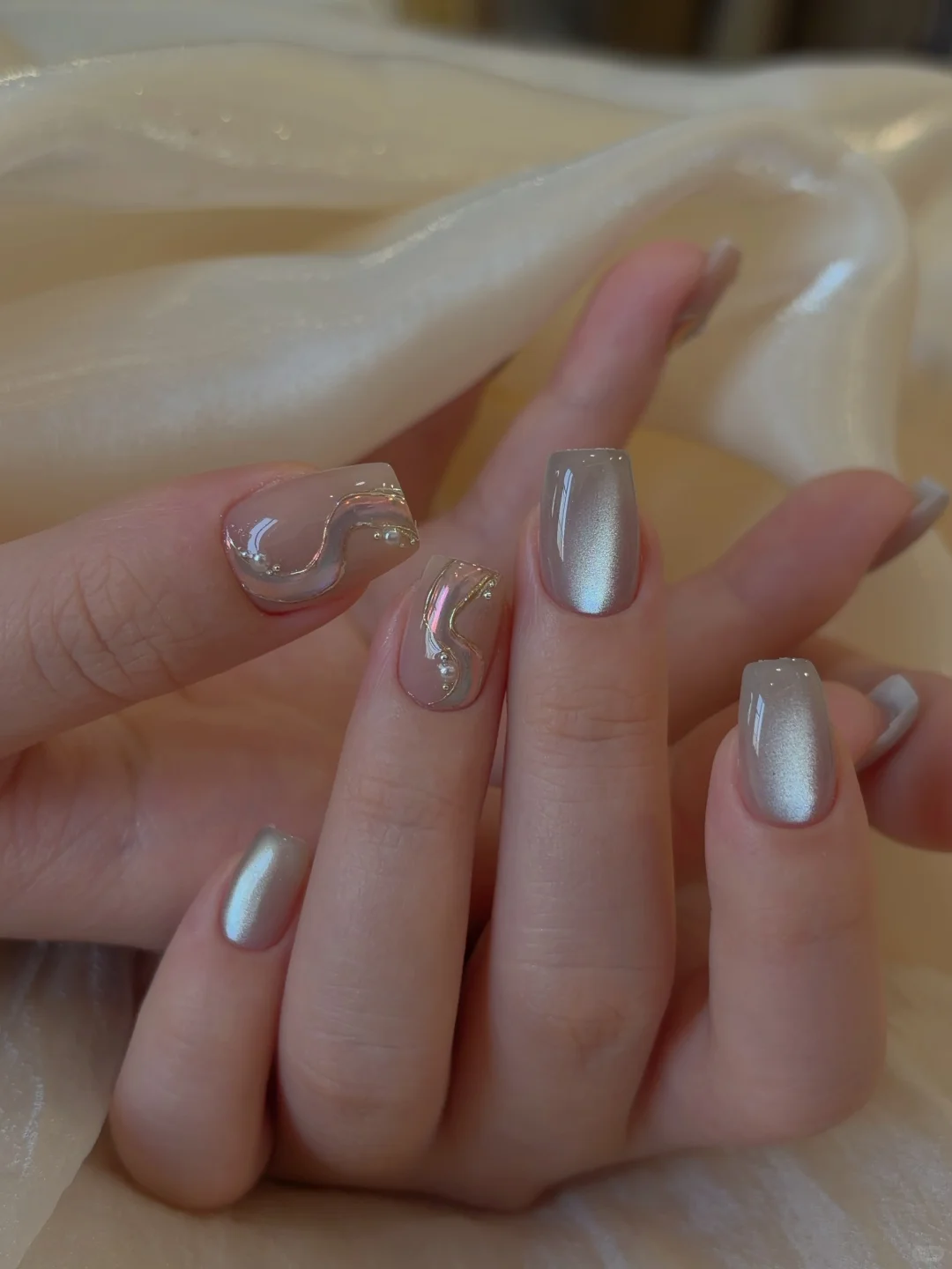 清透感丝带猫眼美甲｜东莞美甲💅