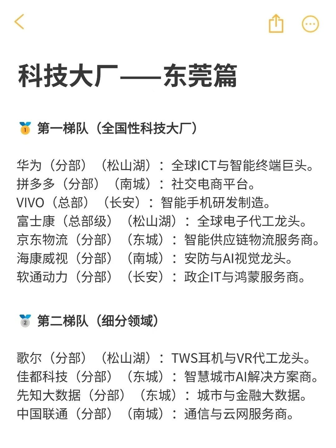 科技大厂整理：东莞篇