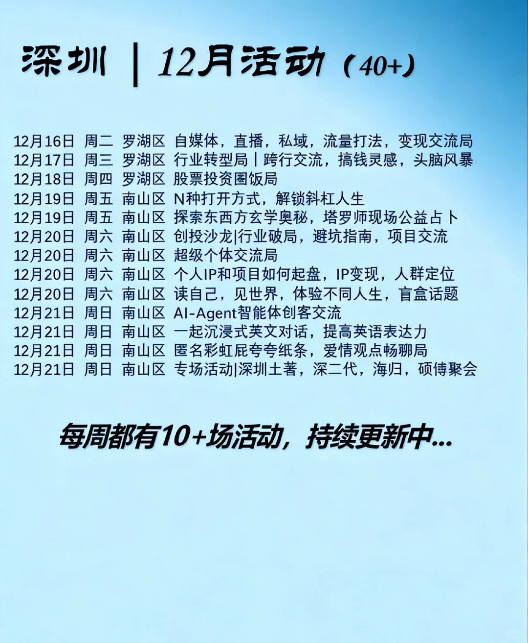深圳社恐友好的12月线下活动，社恐人冲！