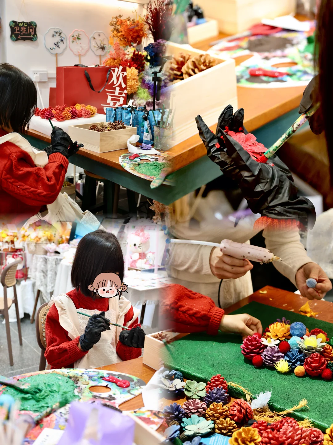 好珍贵的画面啊｜柳州亲子diy油画松果画