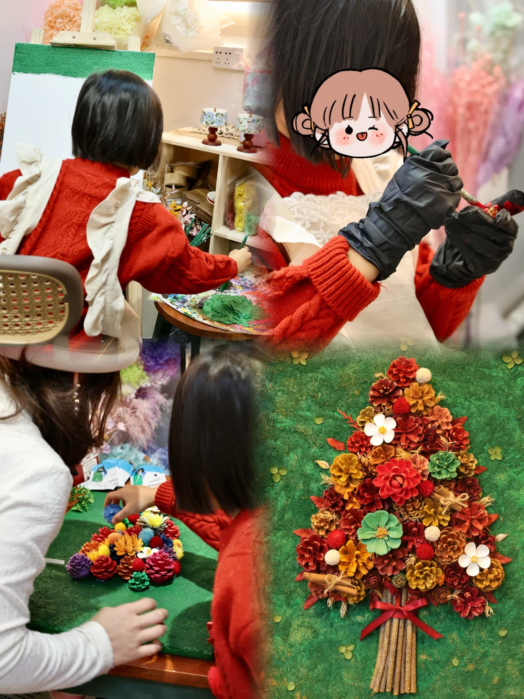 好珍贵的画面啊｜柳州亲子diy油画松果画