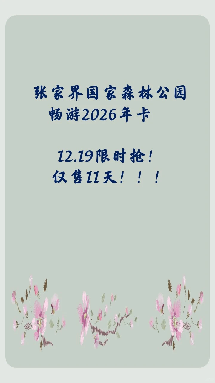 12.19冲！张家界森林公园2026年卡！