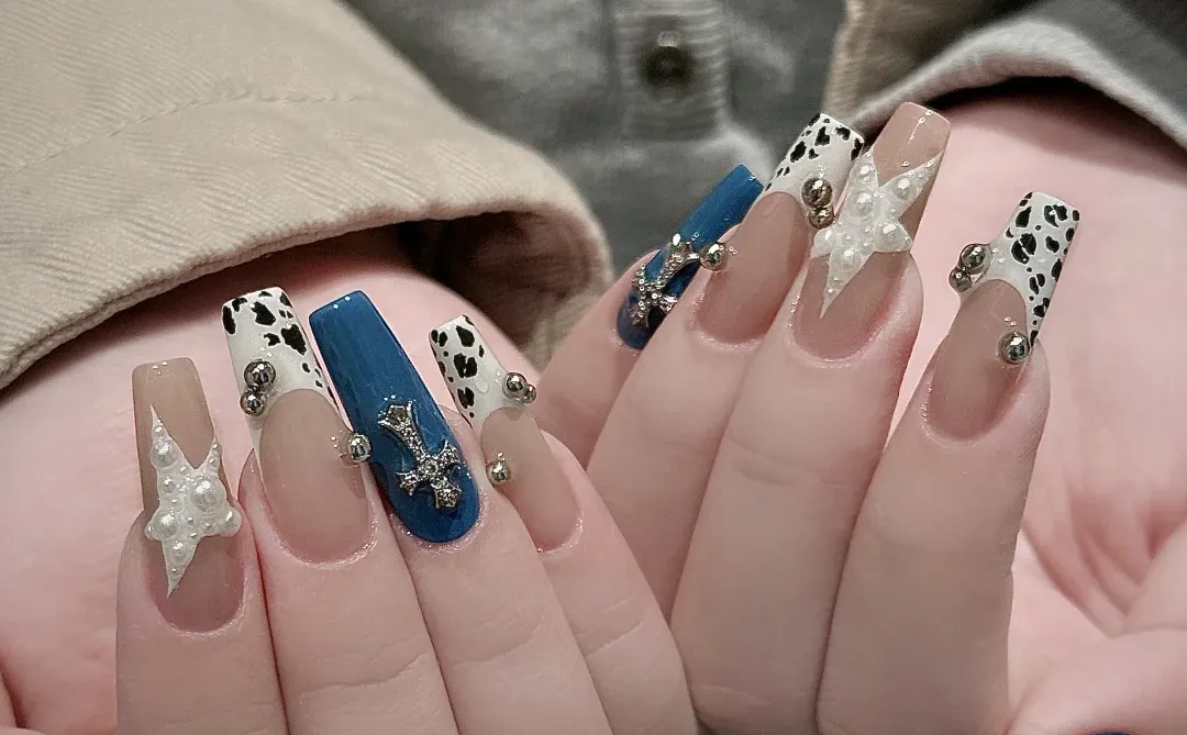 长沙美甲|蓝色法式牛仔美甲💙