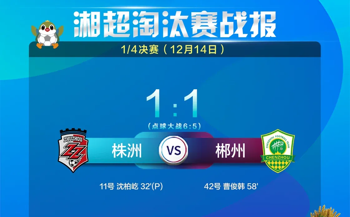 湘超淘汰赛:长沙株洲常德永州晋级4强